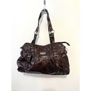 Alfred Dunner Brown Croc Embossed Faux Leather Shoulder Bag Tote Purse Zip